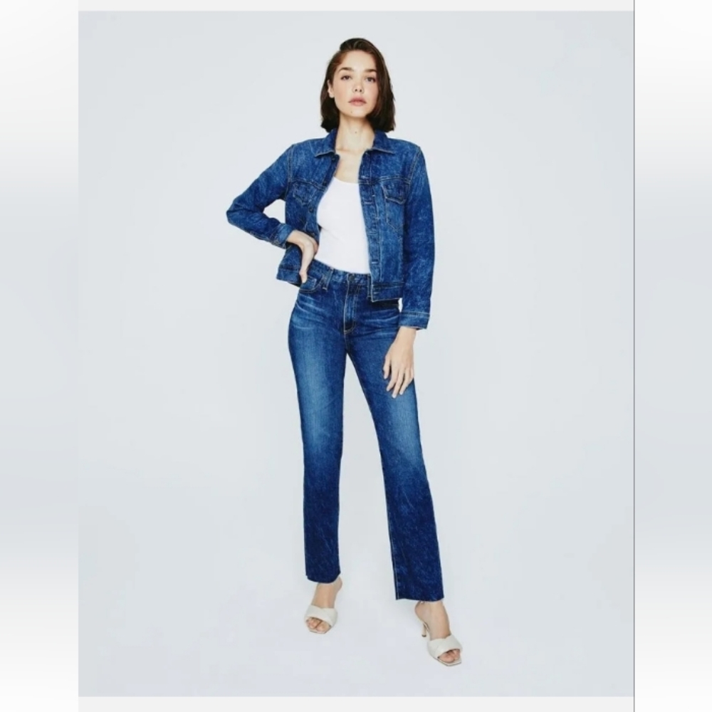 AG ALEXXIS HIGH RISE VINTAGE STRAIGHT LEG RAW HEM JEANS SIZE IN STARFIRE